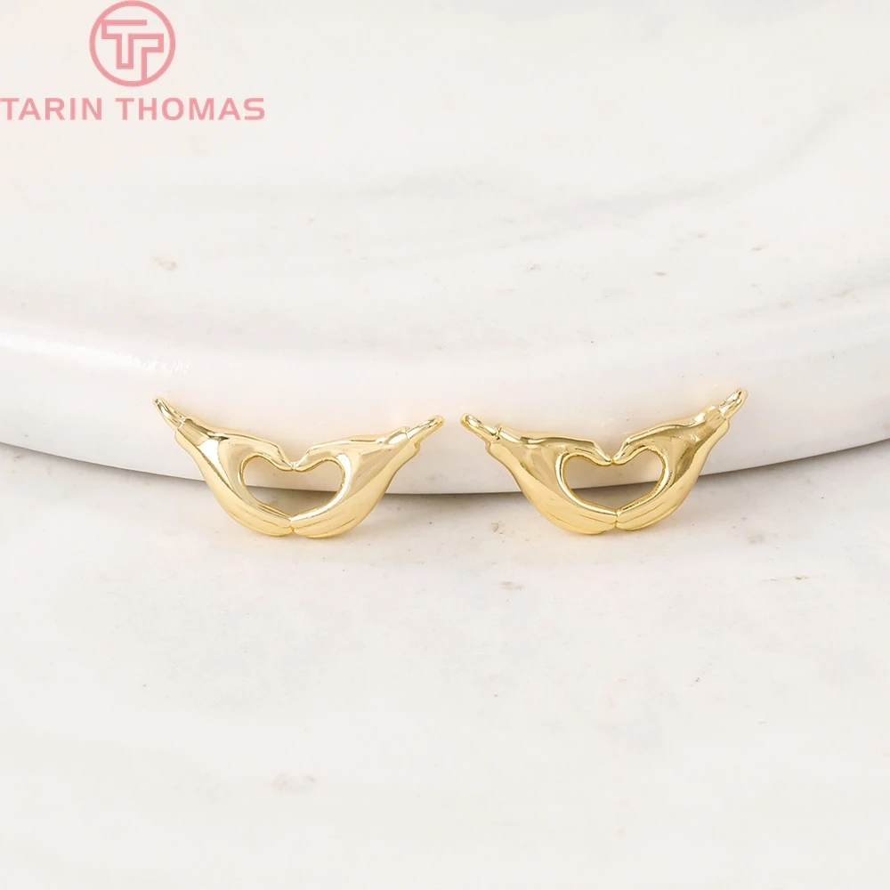 (197)6PCS 11.5x21 Hole 1.5MM 24K Gold Color Brass Palm Love Charms Pendants High Quality DIY Jewelry Making Findings