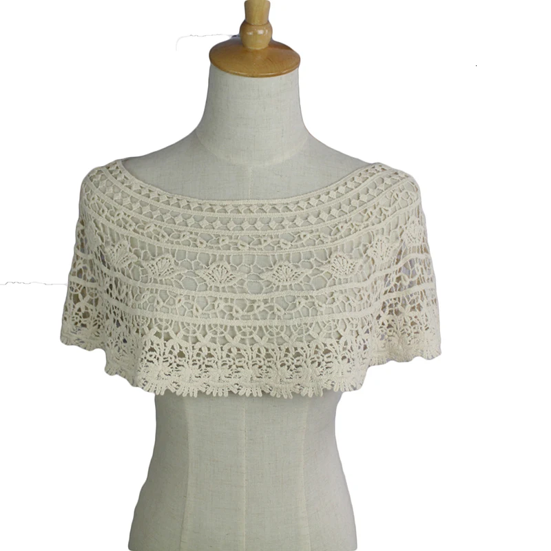 New Sunscreen Hand Crochet Cotton Finished Product Fake Collar Hollow Tulle Lace Fabric Shawl Vest Shoulder Female Decorative