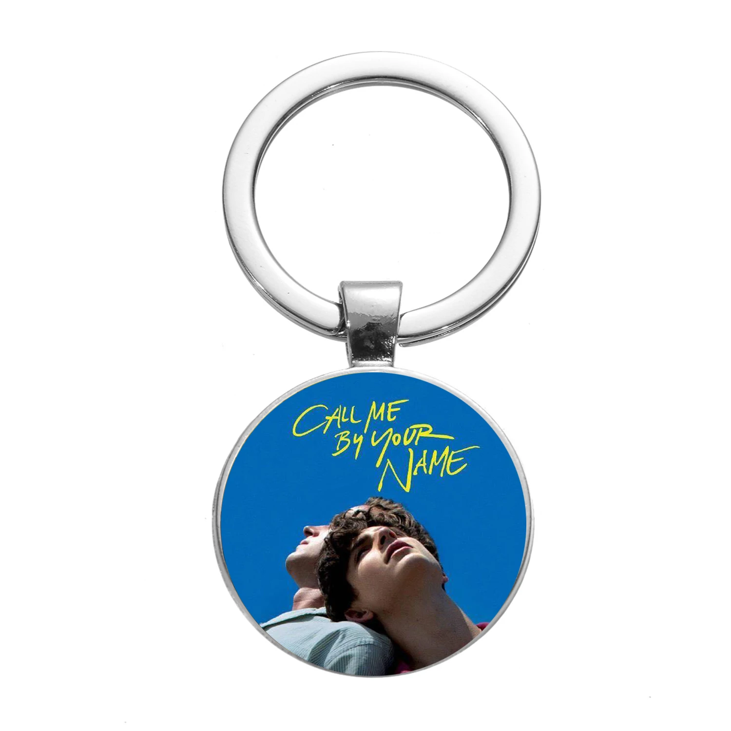 FIMAODZ Call Me By Your Name Glass Keychain Handmade Silver Plated Metal Pendant Key Ring Holder for Friends Souvenirs