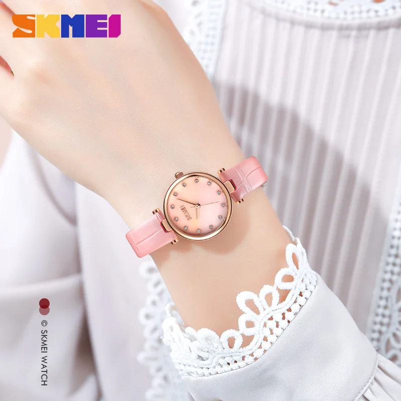 SKMEI Elegant Women's Watches 2021 Luxury Brand Crystal Dial Dresses Ladies Wrist Watch Leather Analog Quartz Wristwatch 1777