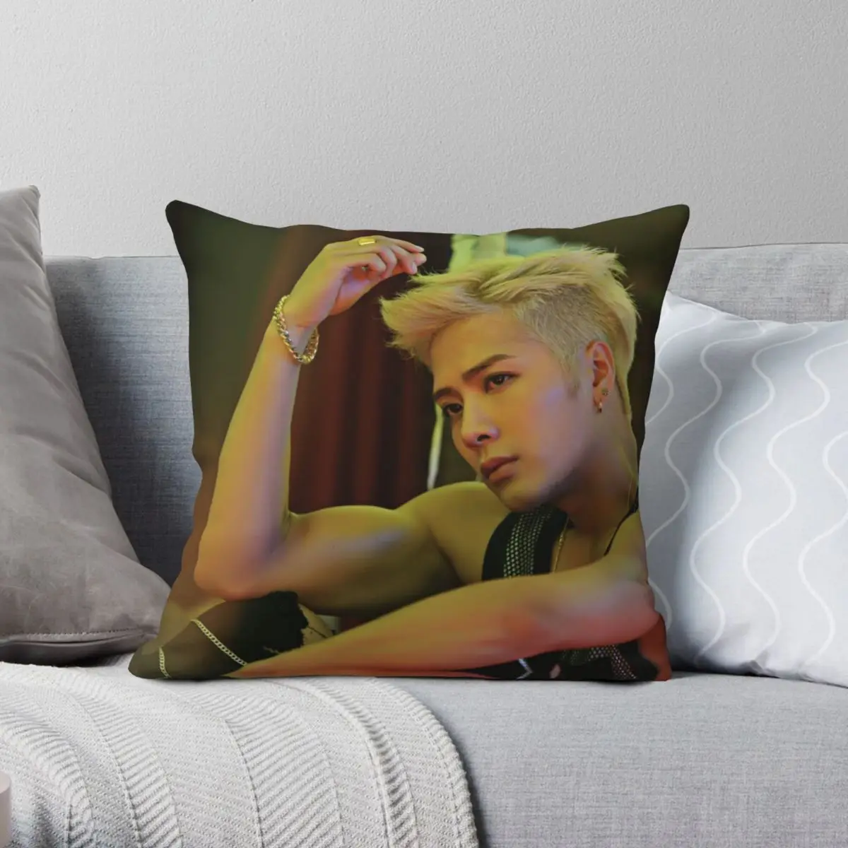 

Jackson Got7 Square Pillowcase Polyester Linen Velvet Creative Zip Decor Bed Cushion Cover