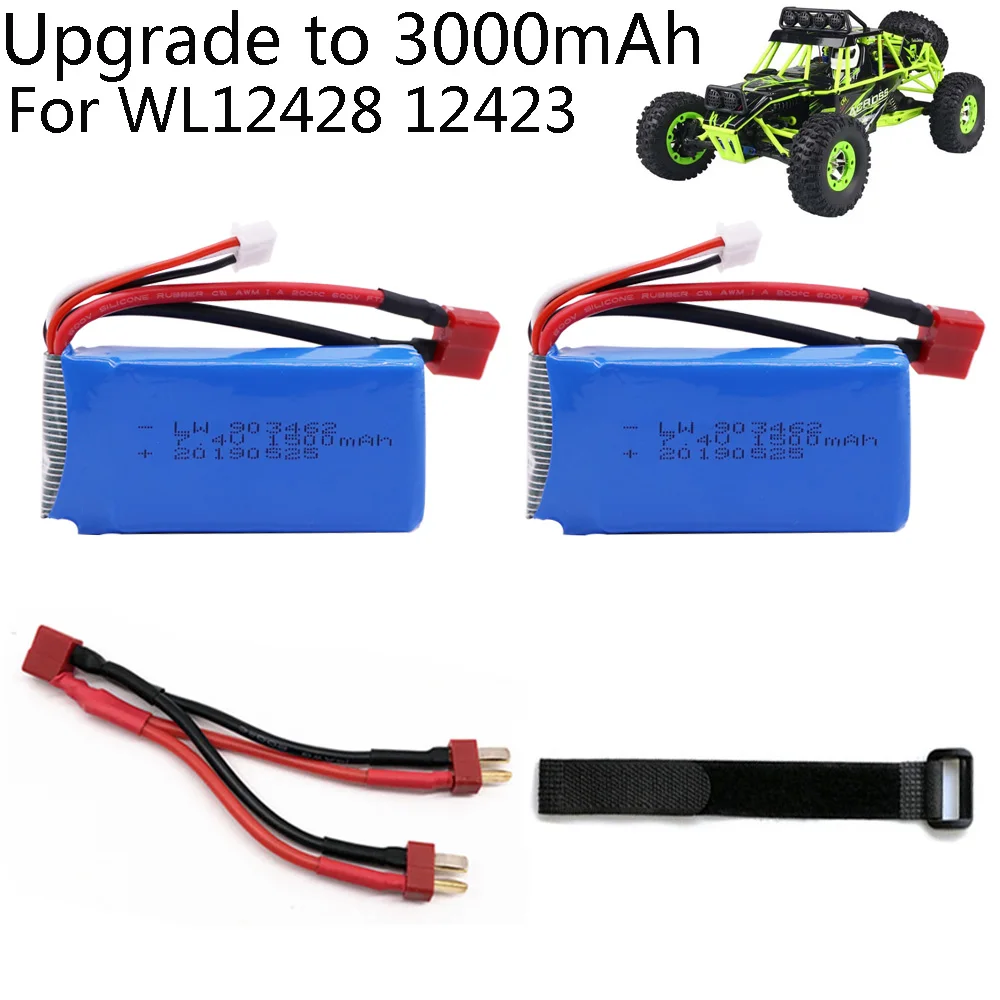 

Upgrade to 3000mAh Rc Lipo Battery 2S 7.4V 1500mah *2 for Wltoys 12428 12423 1:12 RC Car 9125 Spare parts 7.4V battery for 12428