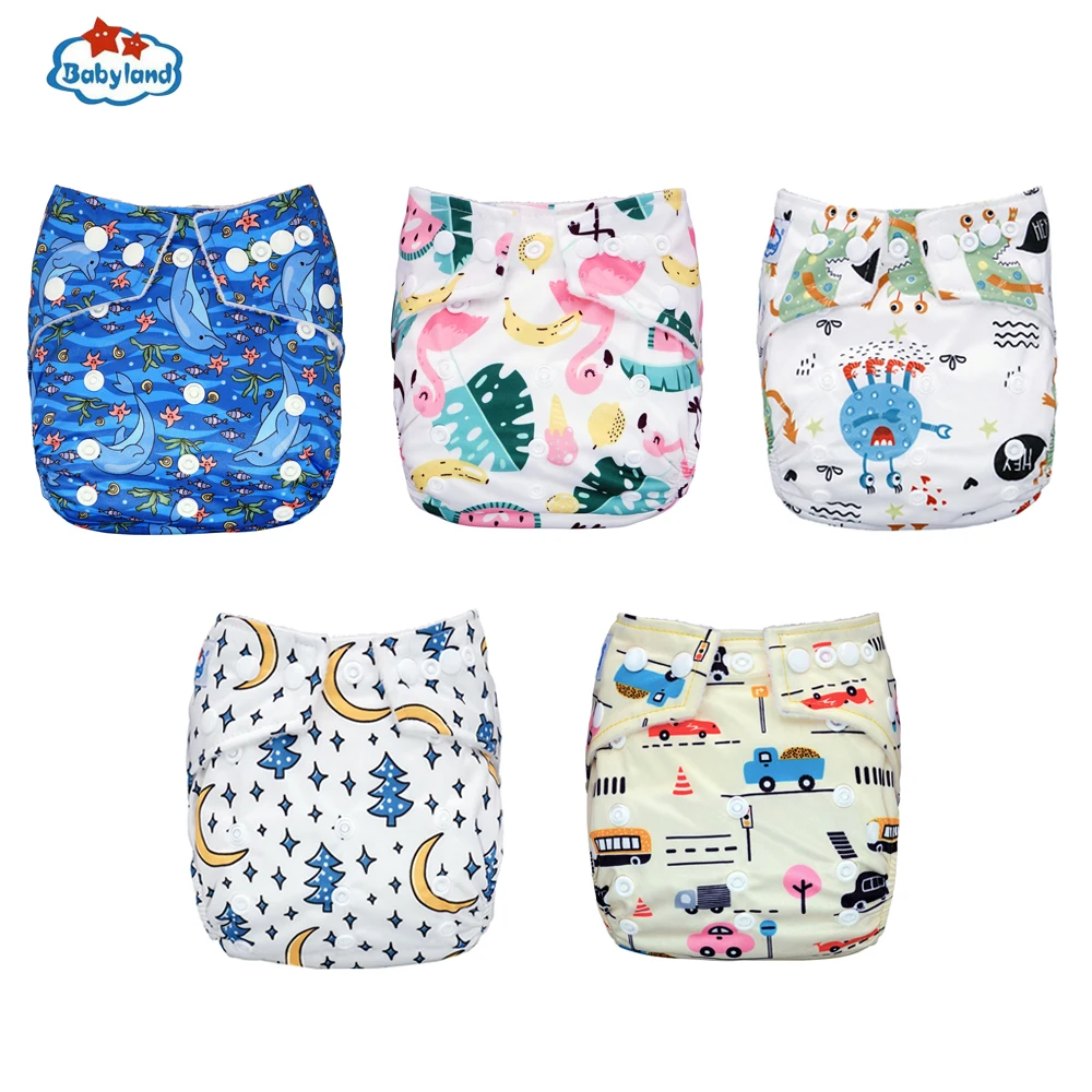 

Super Quality Babyland Pocket Diapers 5pcs Washable Cloth Nappy Covers +5pcs Microfiber Absorbents 3-layers Inserts Liners