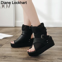 2023 Hot Sexy Black Women Platform Sandals Summer Boots Zipper Open Toe Sandalias Breathable Female Shoes Slingback