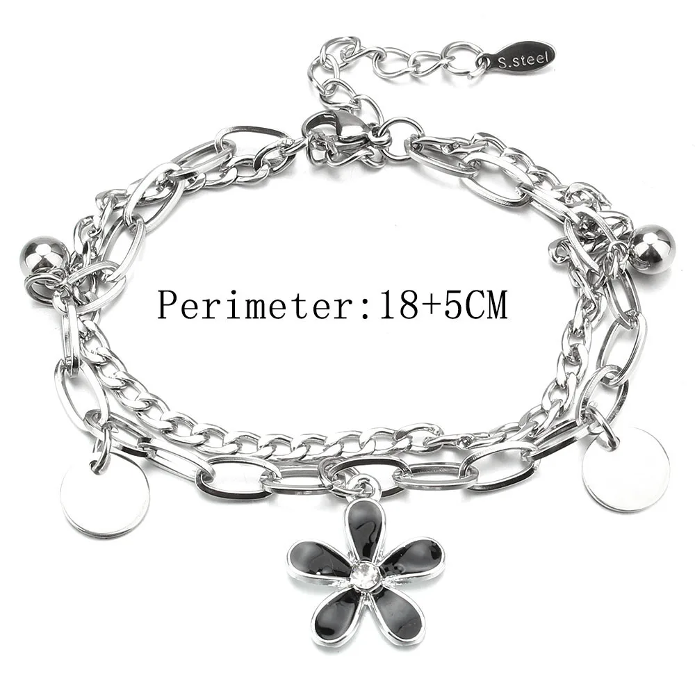 Imagen 6: Pulseras de acero inoxidable para mujer, accesorios de flores de aceite de goteo, encanto, joyería, simplicidad, elegante, nuevo
