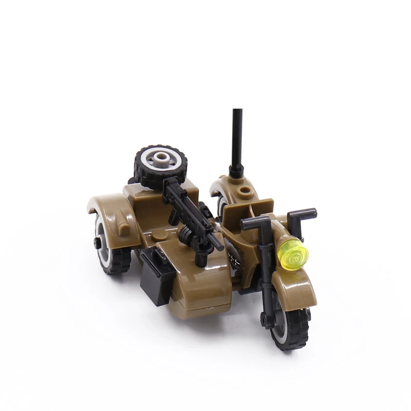 WW2 Military Motorcycle Building Blocks German US Japanese Army Tricycle Cartoon Car Model Parts Bricks Educational Toys C187