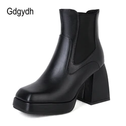 Gdgydh Square Toe Chelsea Boots Chunky Boots Women Hoof Heels Ankle Boots Black White Female Autumn Brand Designer Top Quality