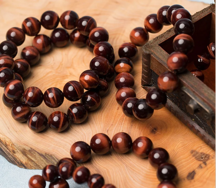 12MM natural red tiger eye stone elastic bracelet vintage punk bracelet