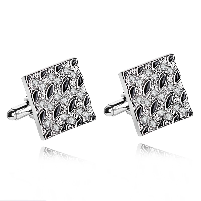 Cell division cufflink  Men Shirt CZ Cufflink Square Rhinestone Cuff Links Black Enamel French Cufflink For Men Cuff Button