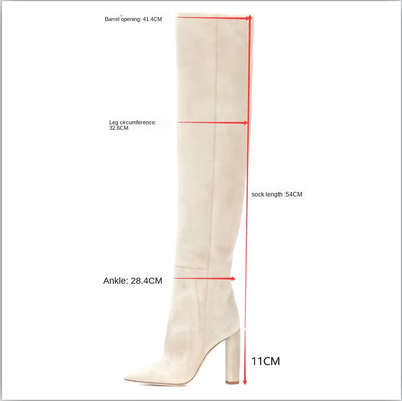 Women's knee-length suede high boots pointed toe thick heel set foot long boots ladies large size winter high heel boots