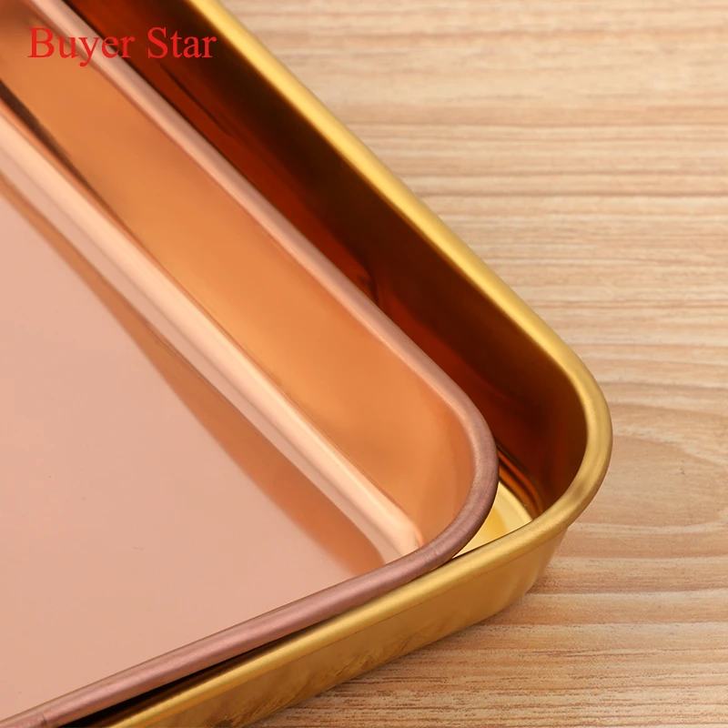 1/2PCS Golden Stainless Steel Storage Tray Square Food Display Plate With Cooling Rack Baking Oil Drain Oven Tray BBQ Tool