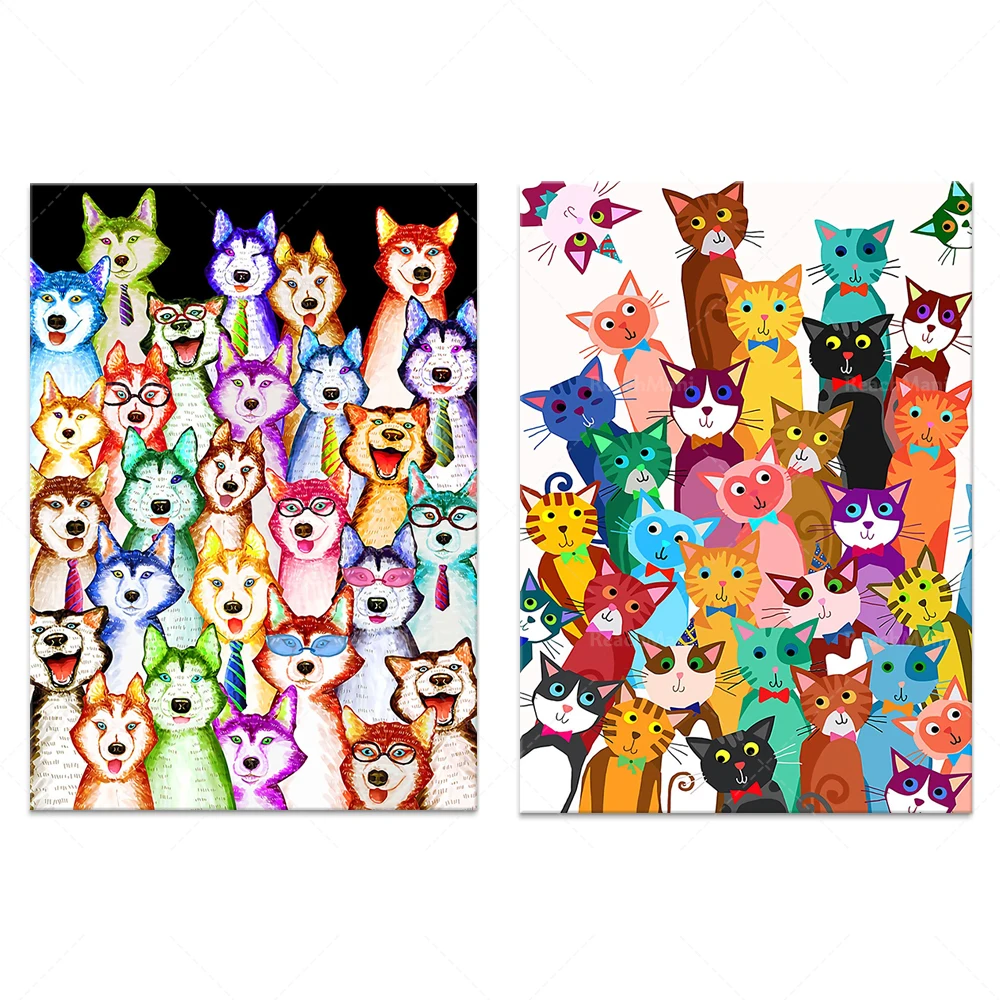 Affiche de chat multijoueur, affiche multicolor multi-chien, cadeau d'amant de chat, affiche drôle de chien vinatge chat, affic