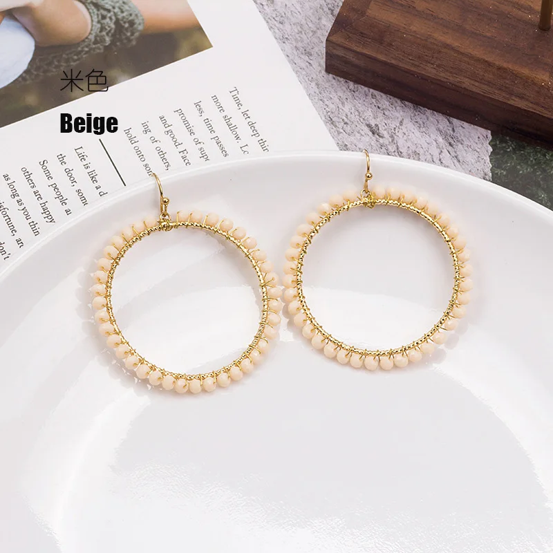 Imagen 4: Pendientes de gota circulares étnicos hechos a mano con cuentas de cristal redondas de colores a la moda bohemia para mujer, bisutería, accesorios de fiesta