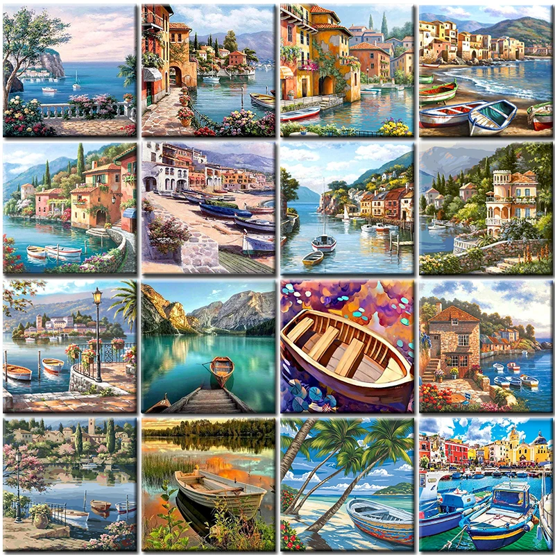 Painting By Numbers Coloring Landscape Paint Canvas Picture Oil Painting By Number Sea Hand Painted For Adults Home Decoration