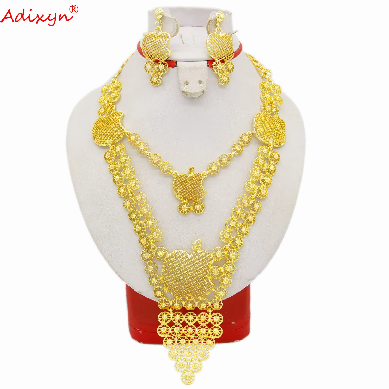 

Adixyn Indian Jewelry 24k gold plated Necklace Earrings for women Dubai African Bridal Jewelry sets N06202