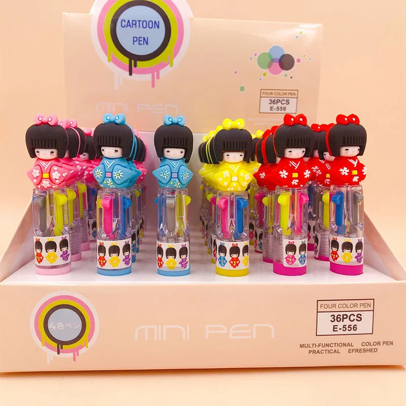 36 pcs/lot Mini Japanese doll 4 Colors Ballpoint Pen Cute ball pens School Office writing Supplies Stationery Gift