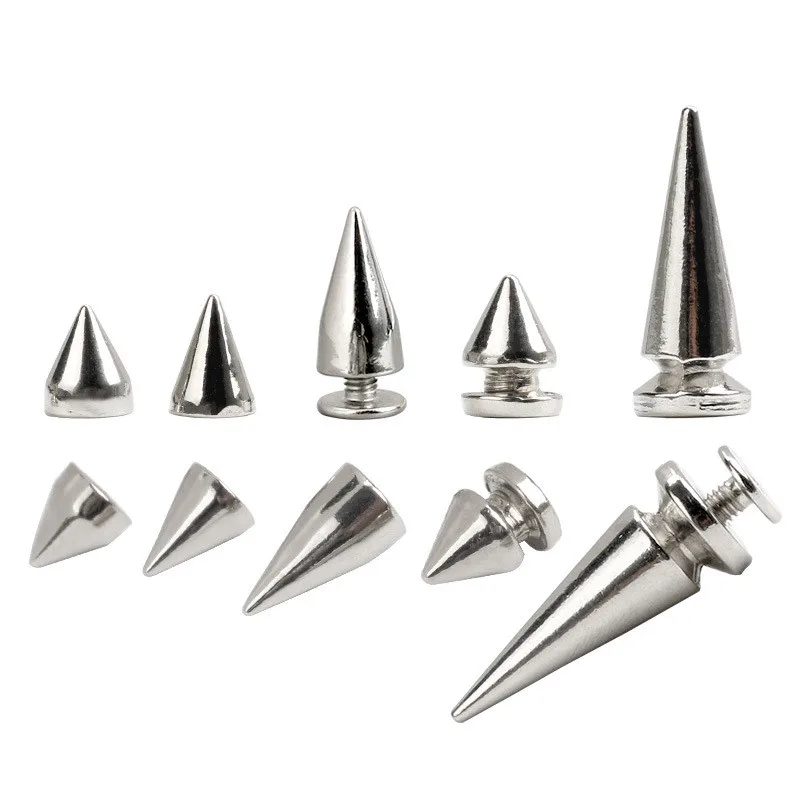 20 Pcs Silver Clothing Metal Conical Spikes Pins With Screwdriver Rivet Leather Craft DIY Bag Shoes Decoration Punk Rock Spots