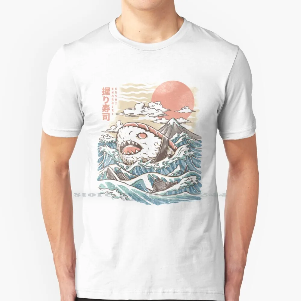 Sharkiri Sushi 100% Cotton T Shirt Monster Great Wave Off Kanagawa Kaiju Nigiri Sushi Japanese Food Japanese Art Shark Sashimi