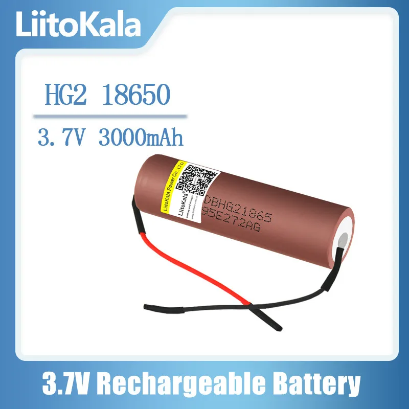 LiitoKala HG2 18650 3000mah wysokiej mocy rozładowania akumulator moc wysokiego rozładowania, 30A prąd o dużym napięciu + DIY Linie