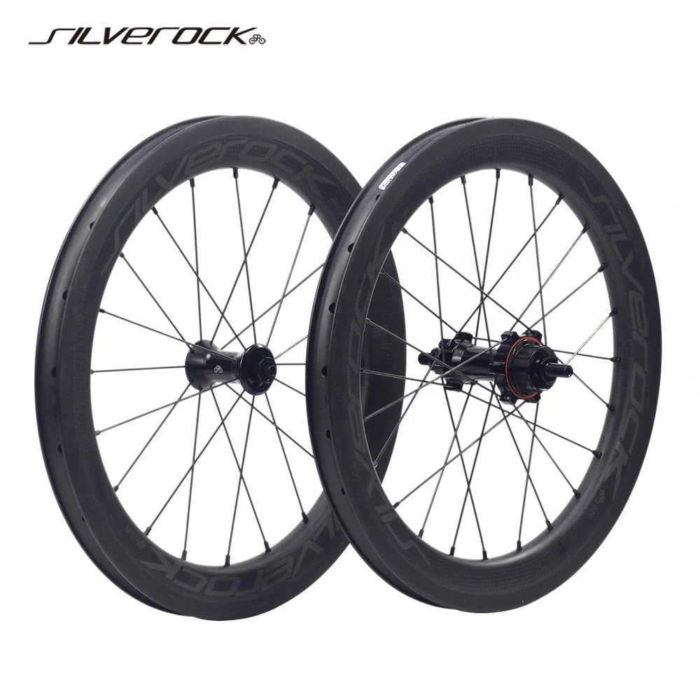 

SILVEROCK Carbon Wheels 16" Plus 1 3/8" 349 Rim Caliper Brake 38mm 5 Speed for Brompton 3sixty Folding Bike Bicycle Wheelset