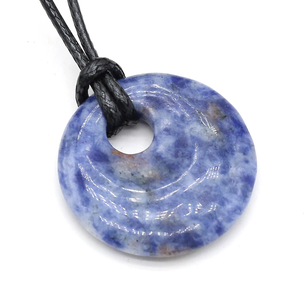 Natural Stone Pendant Necklace Simple Round Big Hole Crystal Lapis lazuli Opal Lucky Necklace Choker Jewelry Women Gifts