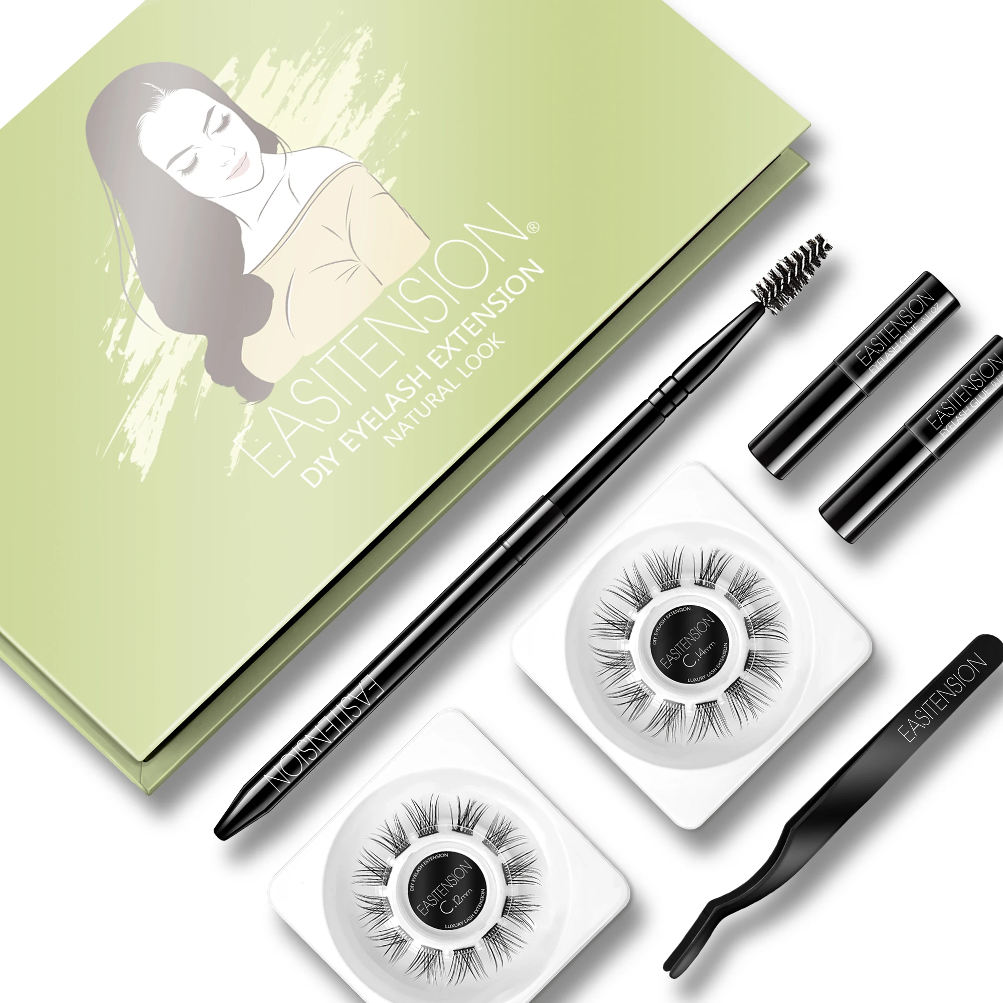 EASITENSION DIY Eyelash Extension Kit Glue Bonded Band Individual Lash 24 Clusters Natural Lashes Set Faux Cils Individuel