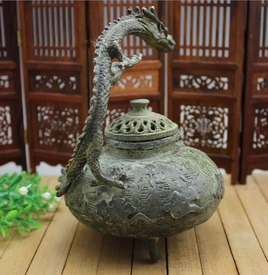 

Copper Statue Antique handicraft bronze Baishou dragon incense burner