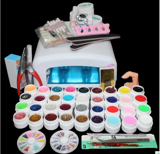 

Professional Full Set 12 color UV Gel Kit Brush Nail Art Set + 36W Curing UV Lamp kit Dryer Curining Tools