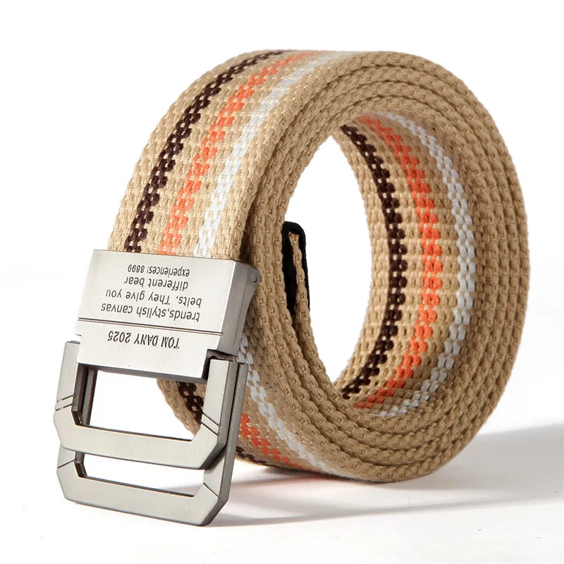 Popular Double Ring Metal Buckle Multicolor Young Student Men\'s Canvas Belt