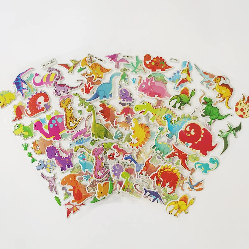 110pcs 8 Sheets Cute Dinosaur Cartoon Stickers 3D Puffy Waterproof PVC Sticker Children Craft Scrapbooking Kids DIY Classic Toys