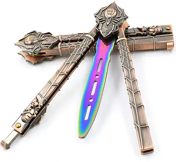 Spider EDC Practice Butterfly Knife Stainless Steel Folding Training Pocket Balisong Comb Trainer Hair Brush Boy Gadgets Gifts