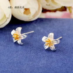 Real 925 Sterling Silver Flower Earrings for Women Girls Gift Hot Fashion sterling-silver-jewelry Women Earrings