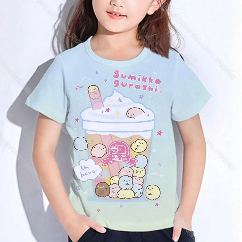 Dzieci Sumikko Gurashi koszulki letnie dzieci Cartoon 3D drukuj koszulki chłopcy dziewczęta nastolatki koszulki Camiseta maluch koszulka Anime topy