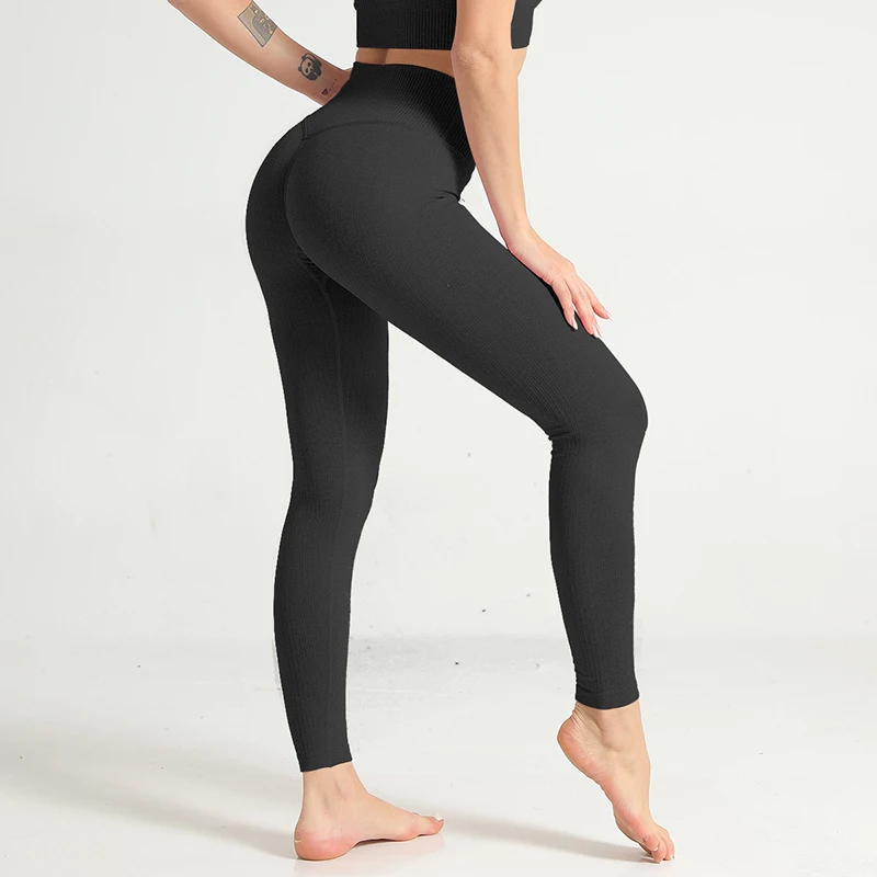 Seamless Women Leggings Push Up Stripe Knit Workout Leggins Casual High Waist Gym Pants Breathable Fitness Femme Tights 5 Colors