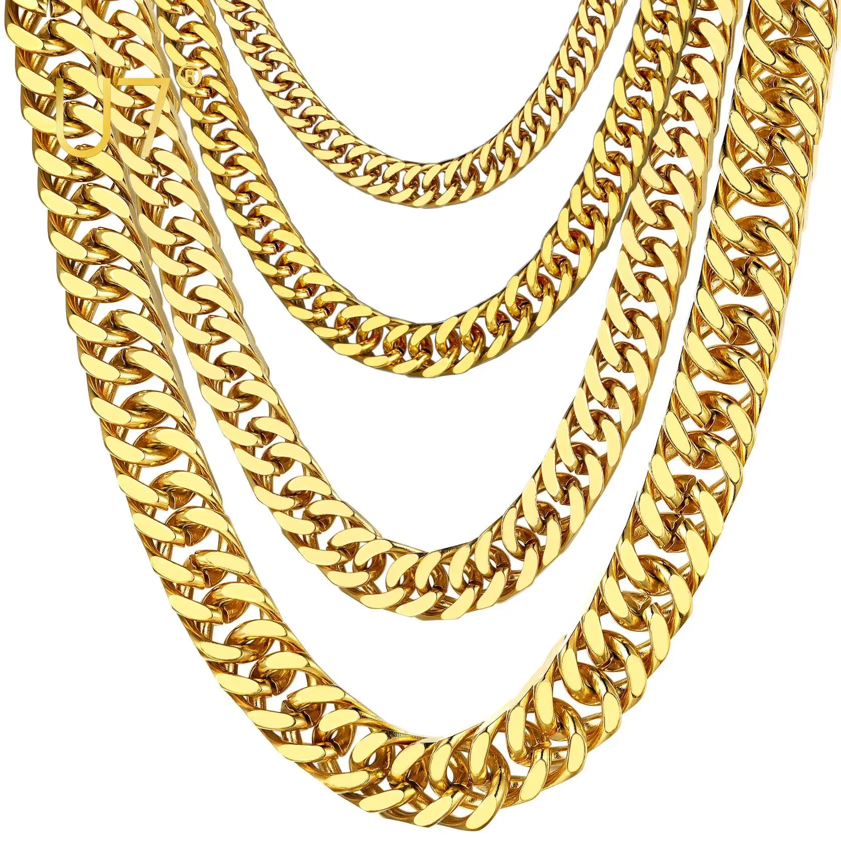 U7 Cuban Link Chain Necklace Stainless Steel Gold Color Curb Chains for Men Women 18\