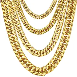 U7 Cuban Link Chain Necklace Stainless Steel Gold Color Curb Chains for Men Women 18