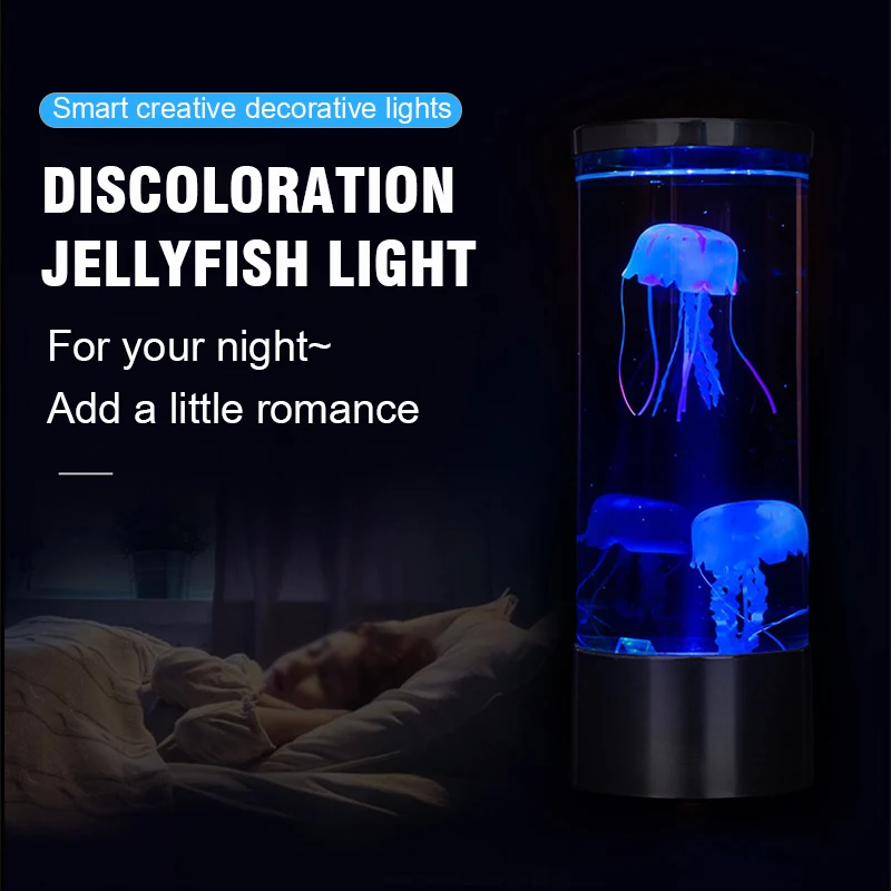 Jellyfish Aquarium Tank Ocean LED Water Mood Light Desk Relaxing Lamp
