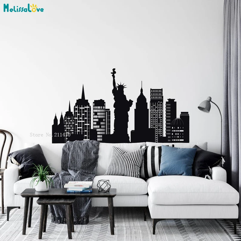 New York Skyline Vinyl City Wall Sticker Coffee Shop Decor Vinyl For People Who Love This City Decals Handmade YT5187