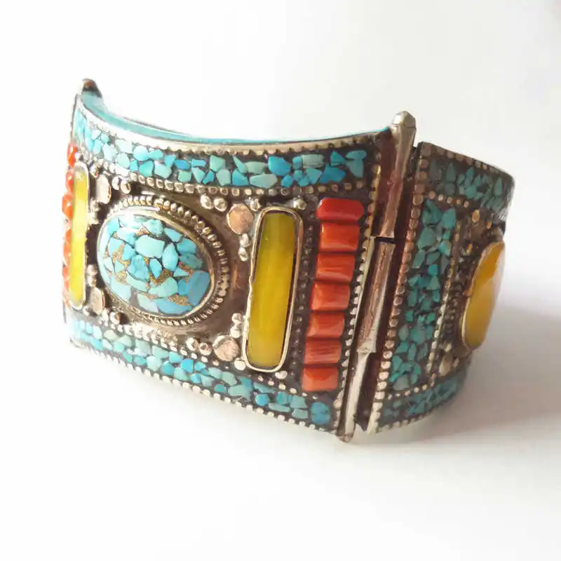 BB-485 Indian Dancing Open Cuff Bangle Locket Nepal Vintage Jewelry Big Bangles for Big Women