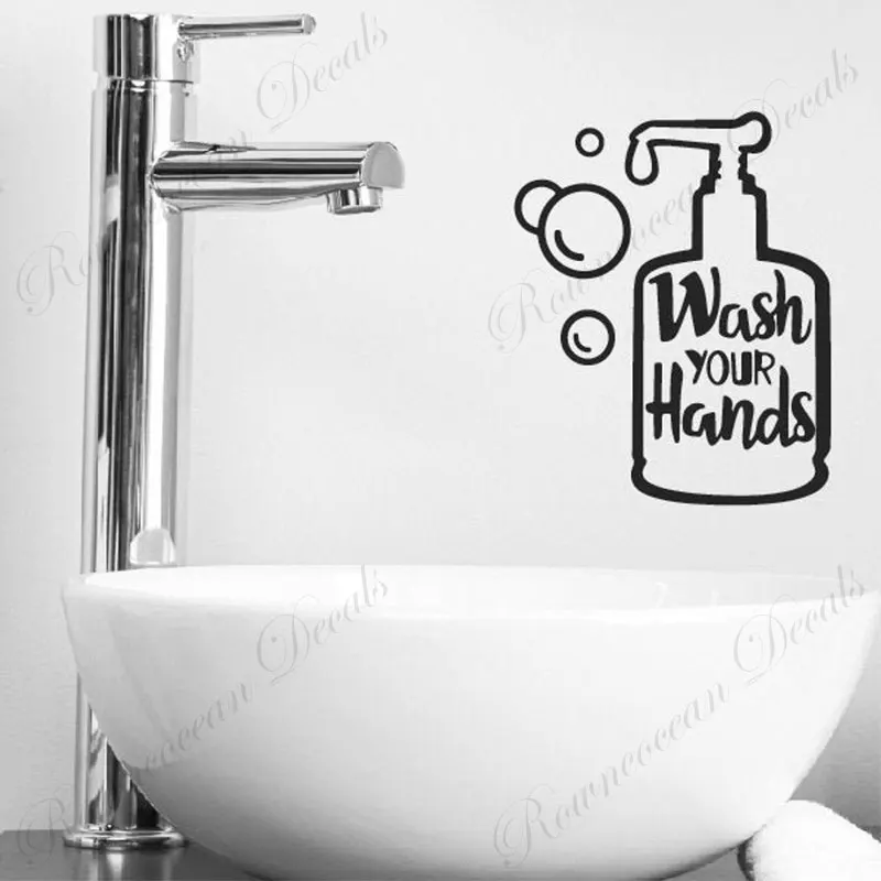 Wash You Hands Bathroom Sign Washroom Hand Soap Wall Decals Vinyl Art Home Decoration Sticker Clean Hands Murals Removable 4826