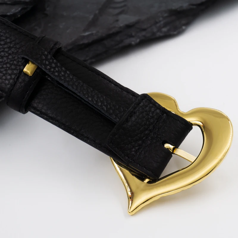 Hammer pattern heart-shaped pin buckle top layer cowhide belt leather ladies belt hip hop lily pattern silver buckle belt