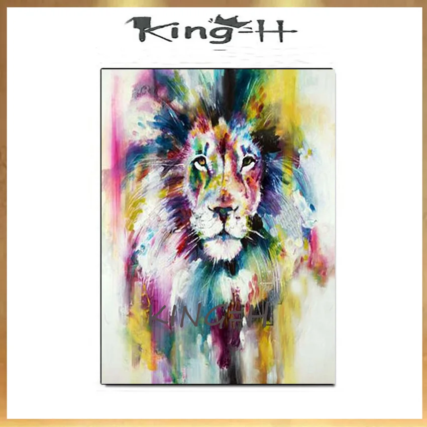 

New Hand Painted Modern Color Lion Animals Oil Painting Picture on Canvas Wall Art Animals Painting For Home Decor Picture