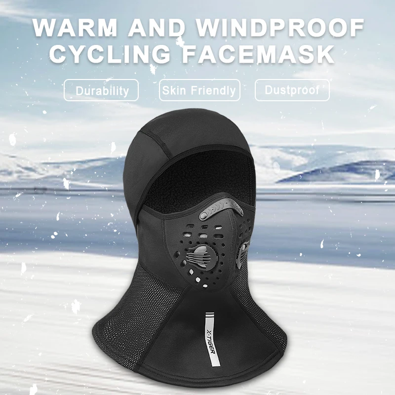 X-TIGER Winter Ski Mask Cycling Mask Anti-Dust Cycling Mask with Filter Windproof Full Face Cover Balaclava Skiing Skating Hat