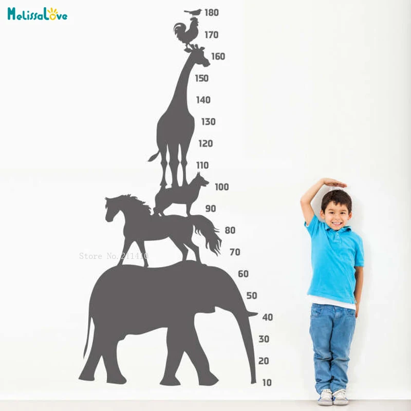 Six Animals Height Chart Fixed size Wall Sticker Removable Kids Baby Room Nursery Recording Growth Vinyl Decals YT3539