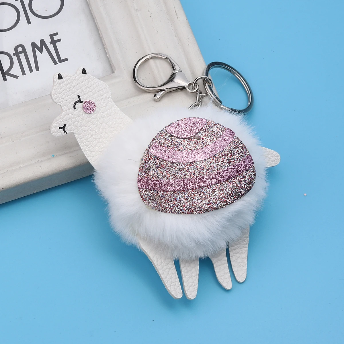 

Kawaii Plush Pom Pom Ball Glitter Keychain Alpaca Anima Keyring Car Key Chain Backpack Hanging Gift 15cm, 1 Piece
