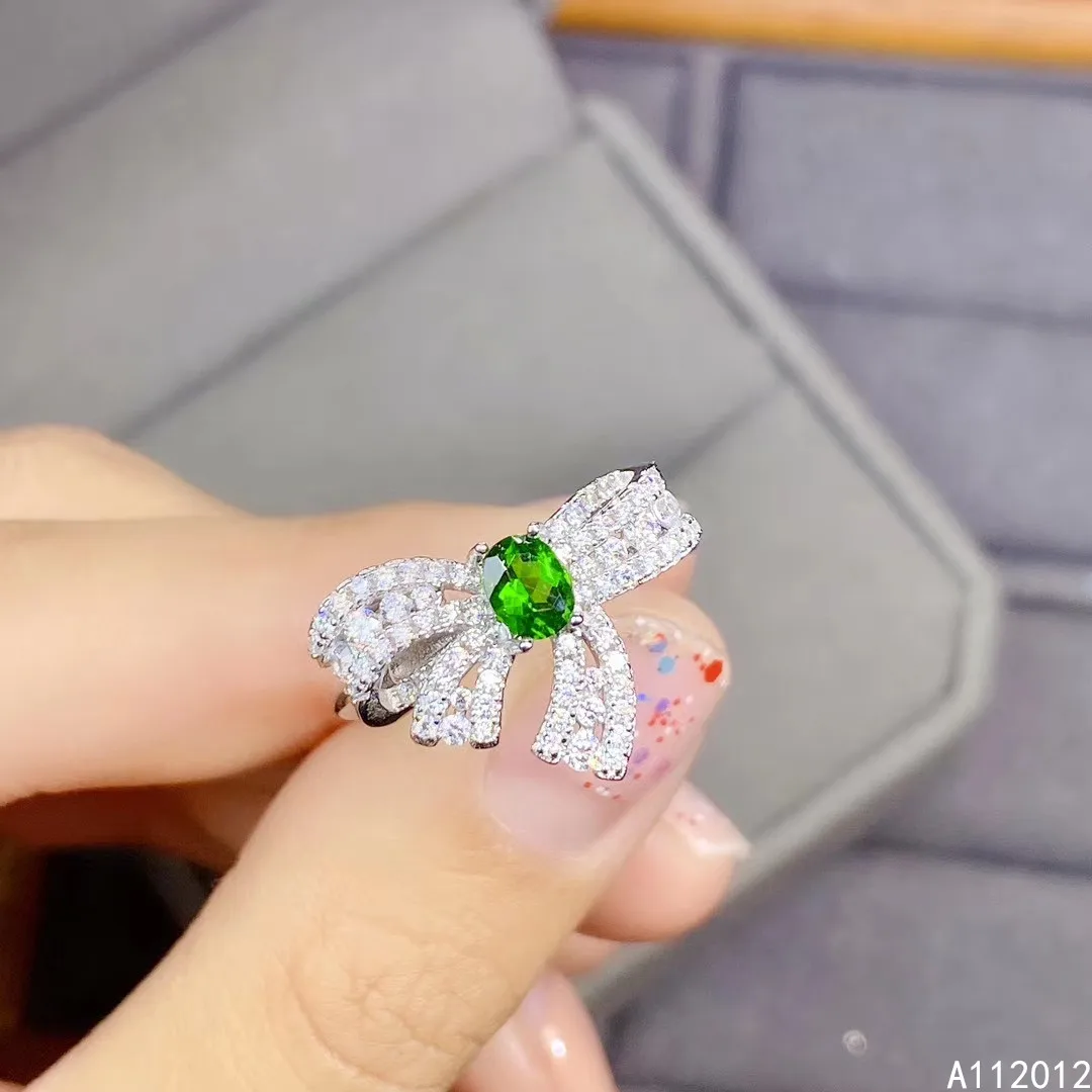 

KJJEAXCMY fine jewelry S925 sterling silver inlaid natural Diopside new girl popular ring support test Chinese style with box