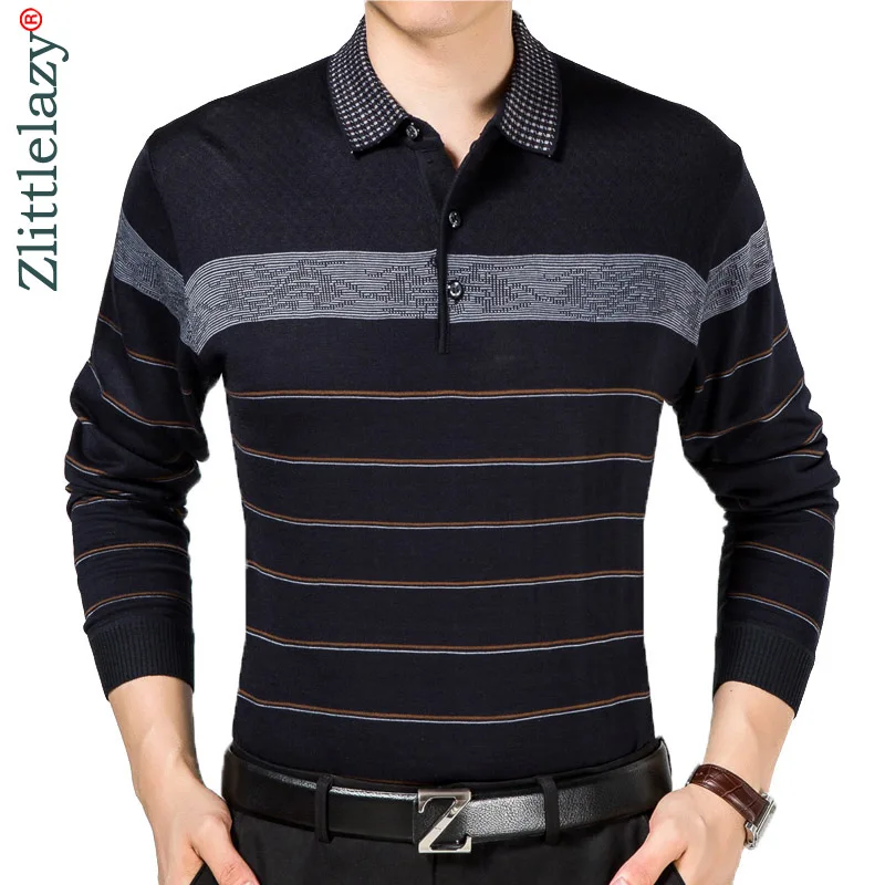 2022 Casual Long Sleeve Business Mens Shirts Male Striped Fashion Brand Polo Shirt Designer Men Tenis Polos Camisa Social 5158