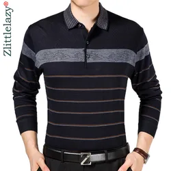 2022 Casual Long Sleeve Business Mens Shirts Male Striped Fashion Brand Polo Shirt Designer Men Tenis Polos Camisa Social 5158