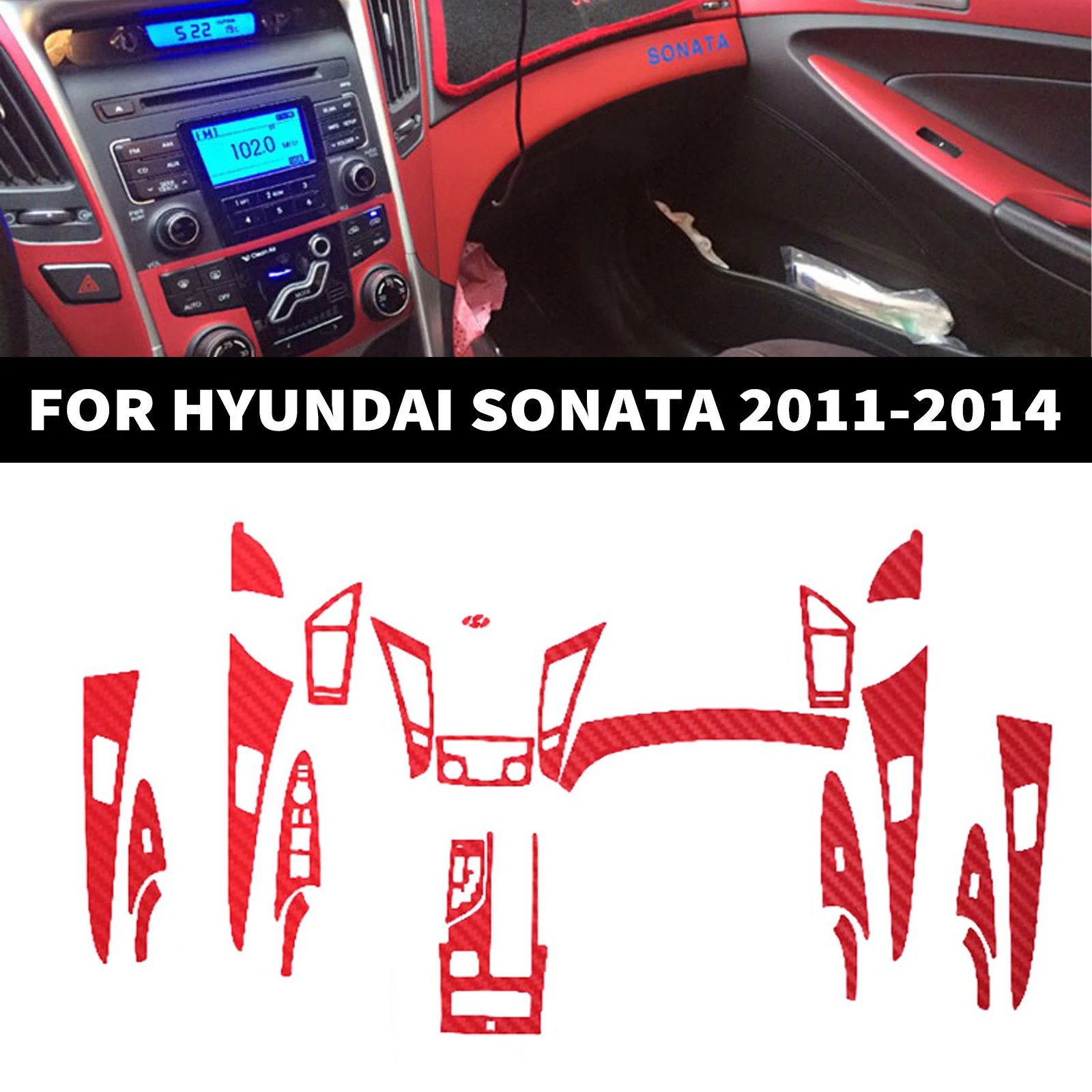 For Hyundai SONATA 2011-2014 Car-Styling 5D Carbon Fiber Car Interior Center Console Color Change Molding Sticker Decals