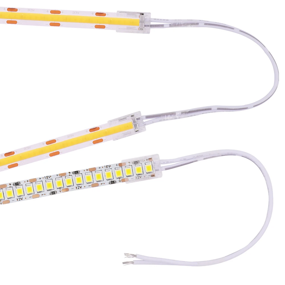 LED Connector 2pin 5V 12V 24V Solderless Clips For 8mm 10mm PCB Single Color 5050 2835 LED Tape Light Strip to Wire Connectors